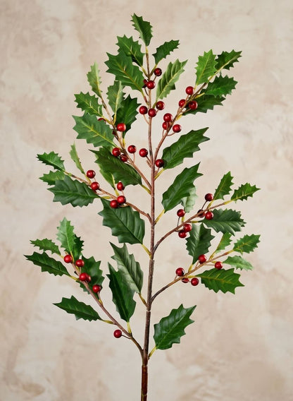 35in Holly Leaves &amp; Red Berries Branch, Case of 12 Decor Jamali Garden