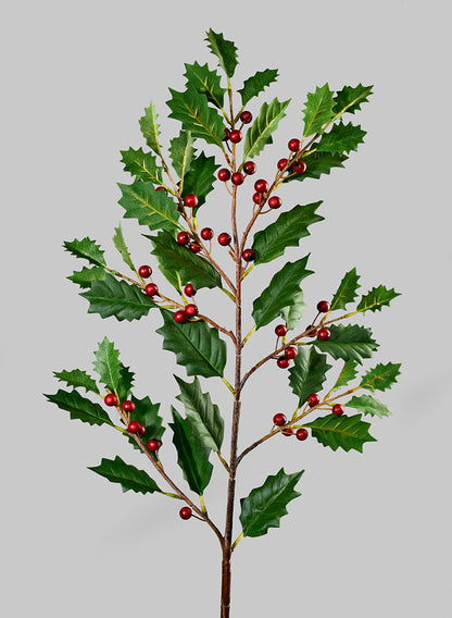 35in Holly Leaves &amp; Red Berries Branch, Case of 12 Decor Jamali Garden