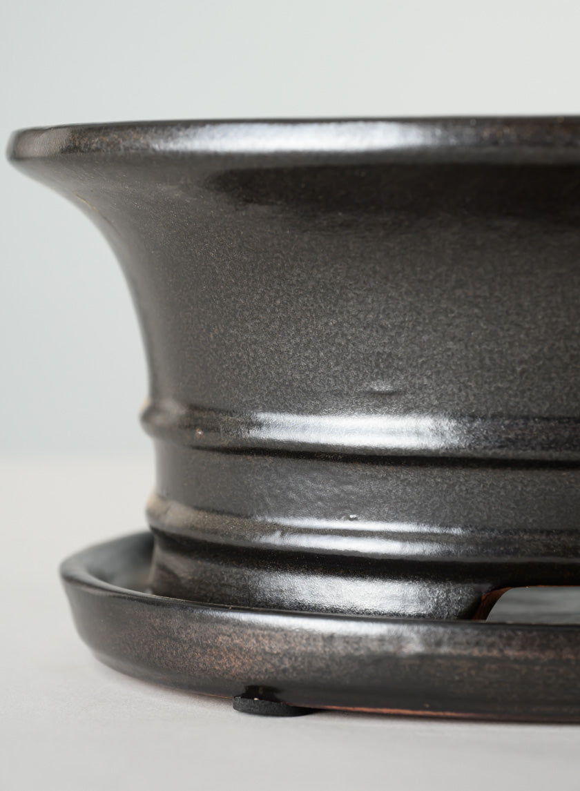 10in Long Penjing Oval Bonsai Ceramic Pot with Saucer, Chocolate Brown Decor Jamali Garden