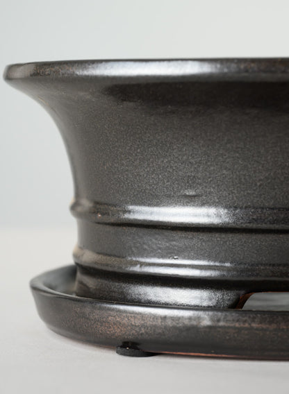 10in Long Penjing Oval Bonsai Ceramic Pot with Saucer, Chocolate Brown Decor Jamali Garden