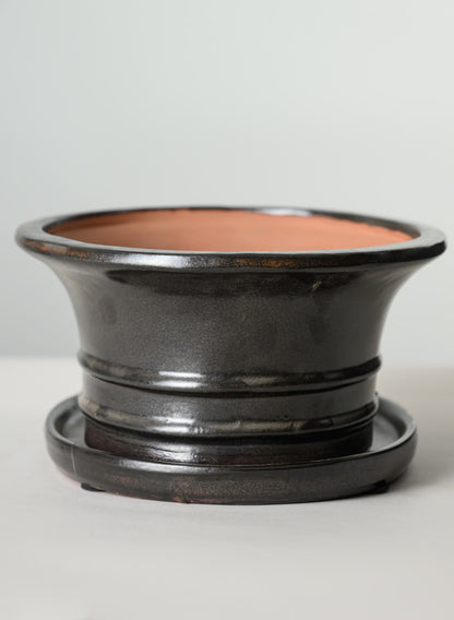 10in Long Penjing Oval Bonsai Ceramic Pot with Saucer, Chocolate Brown Decor Jamali Garden