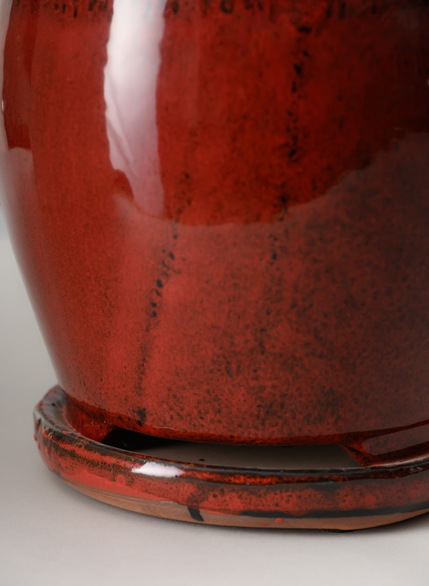 red ceramic planter with saucer 7in Tall Ming Oxblood Red Ceramic Pot with Saucer
