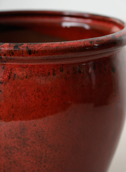 7in Tall Ming Oxblood Red Ceramic Pot with Saucer Decor Jamali Garden