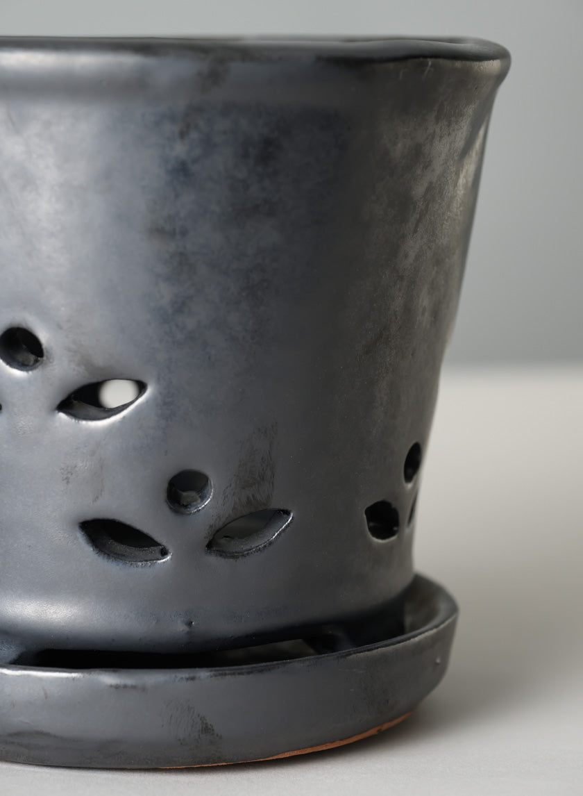 6in Tall Platinum Orchid Ceramic Pot with Saucer Decor Jamali Garden