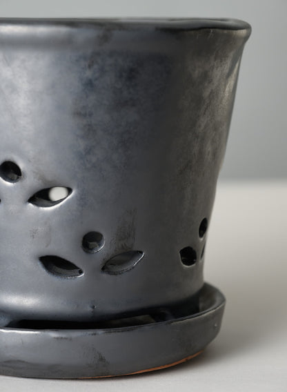 6in Tall Platinum Orchid Ceramic Pot with Saucer Decor Jamali Garden