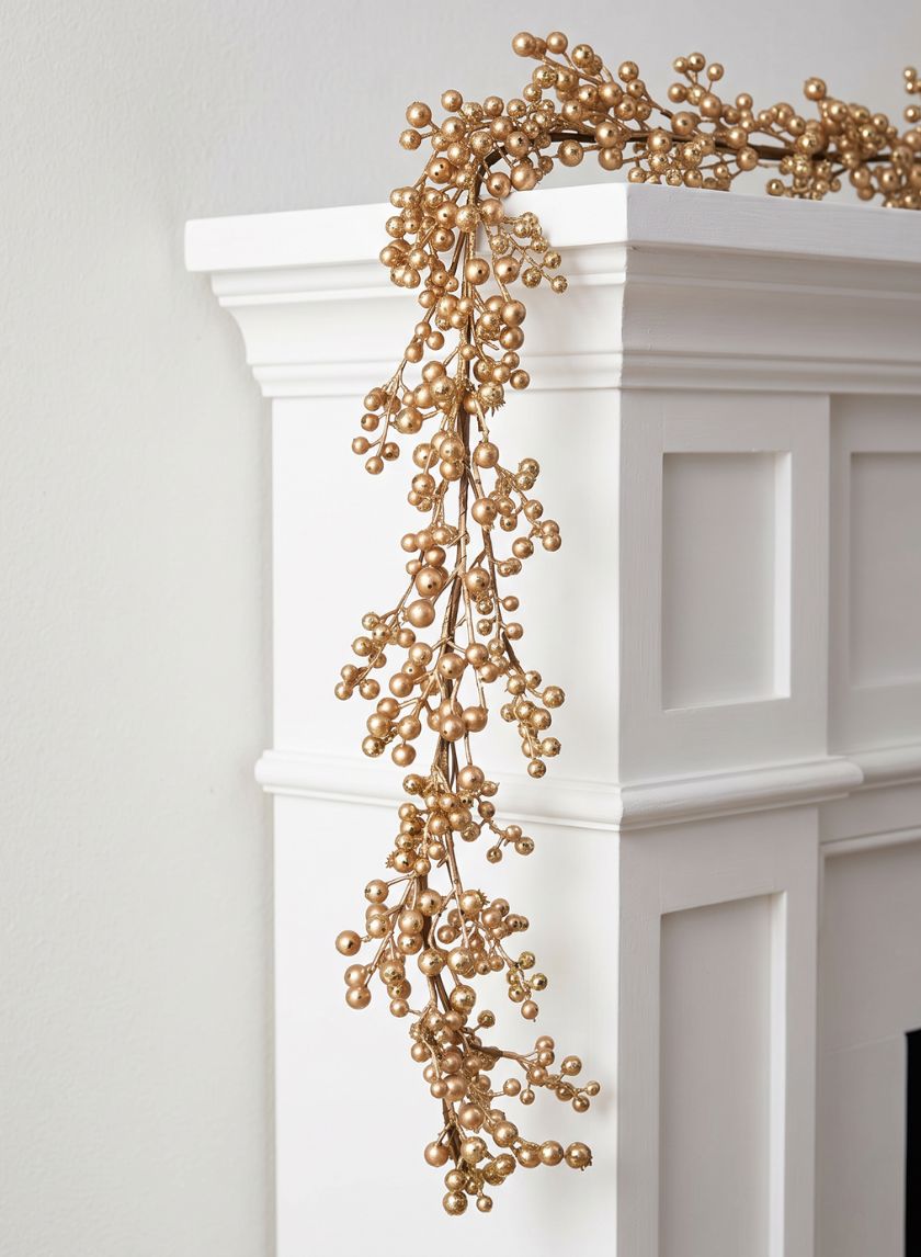 5ft Long Glittered Gold Berry Garland Decor Jamali Garden