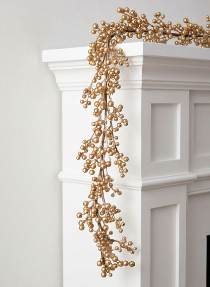 5ft Long Glittered Gold Berry Garland Decor Jamali Garden