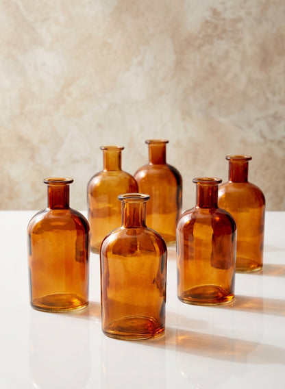 5.25in Tall Amber Medicine Bottle Glass Bud Vase, Set of 6 Decor Jamali Garden