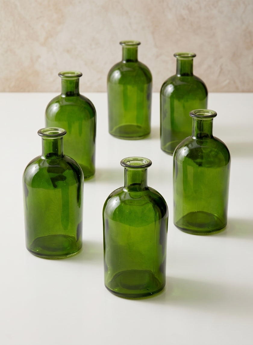 5.25in Tall Dark Green Medicine Bottle Glass Bud Vase Decor Jamali Garden