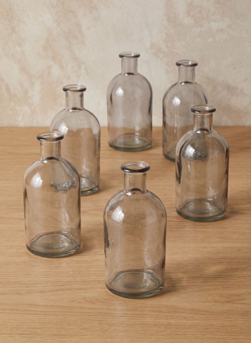 5.25in Tall Smoke Medicine Bottle Glass Bud Vase, Set of 6 Decor Jamali Garden