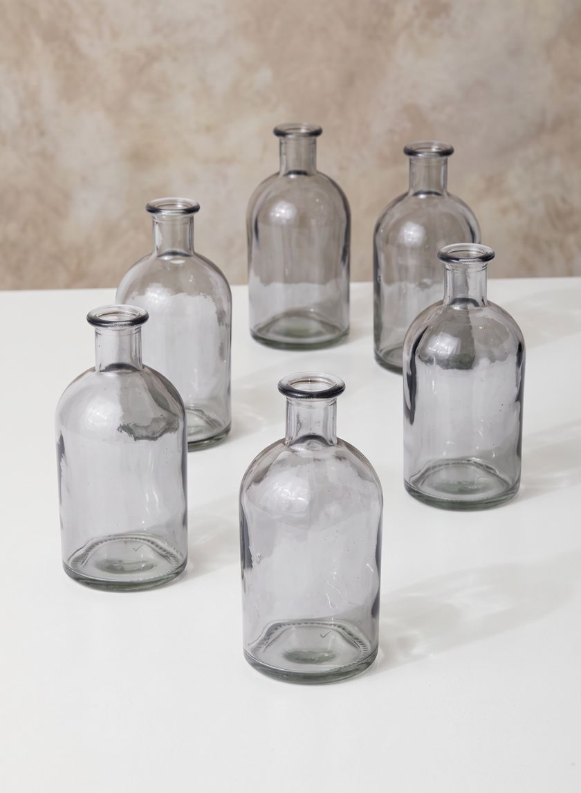 5.25in Tall Smoke Medicine Bottle Glass Bud Vase, Set of 6 Decor Jamali Garden