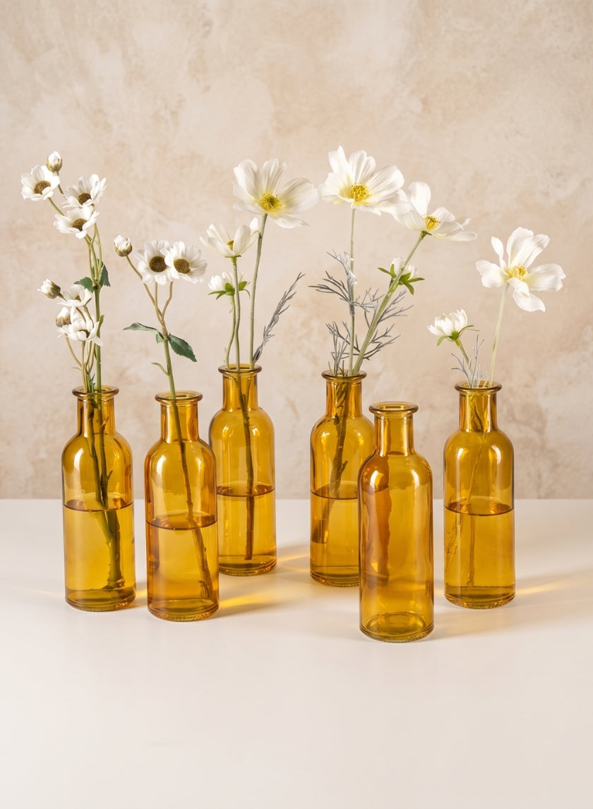 6.5in Tall Amber Glass Bottle Bud Vases, Set of 6 Decor Jamali Garden