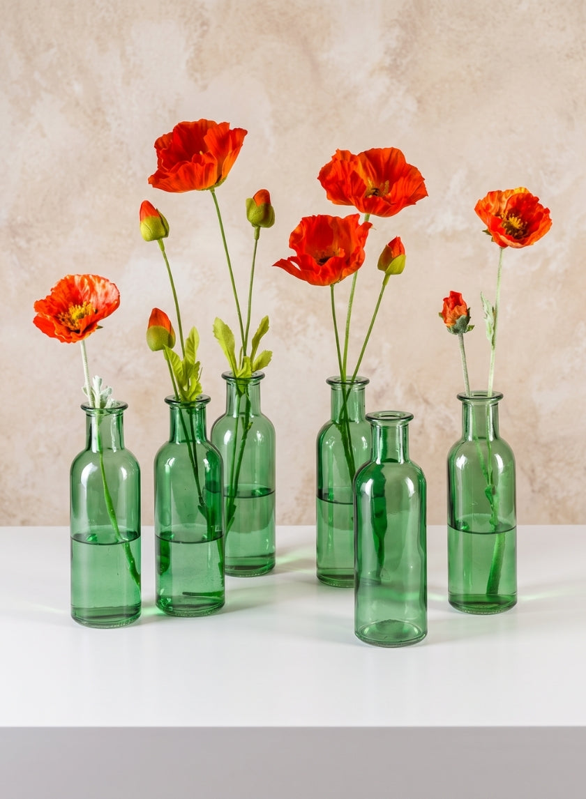 6.5in Tall Green Glass Bottle Bud Vases, Set of 6 Decor Jamali Garden