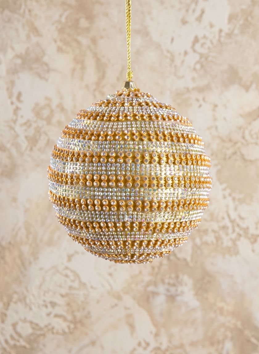 3.5in Round Dual Tone Crystal Bead Plastic Ornament Decor Jamali Garden