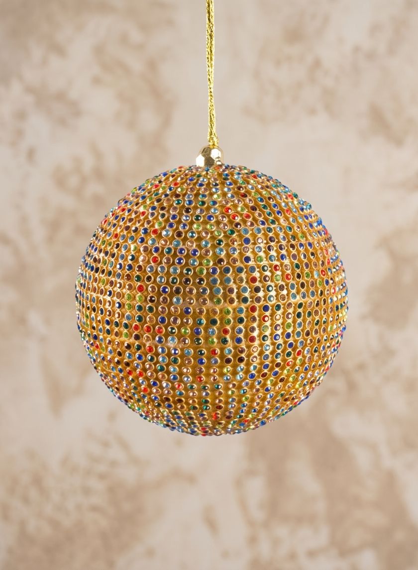 3.5in Round Antique Multicolor Crystal Bead Plastic Ornament Decor Jamali Garden
