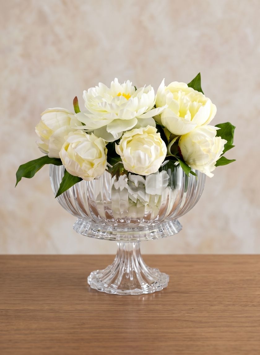 9in Wide Arctic Ice Glass Compote Decor Jamali Garden