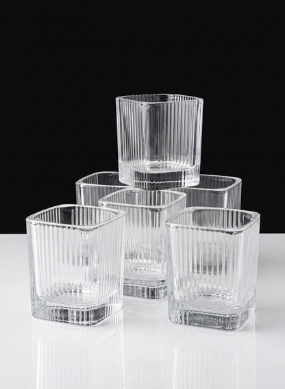 3.5in Tall Pleated Cube Tealight Glass Holder, Set of 6 Decor Jamali Garden