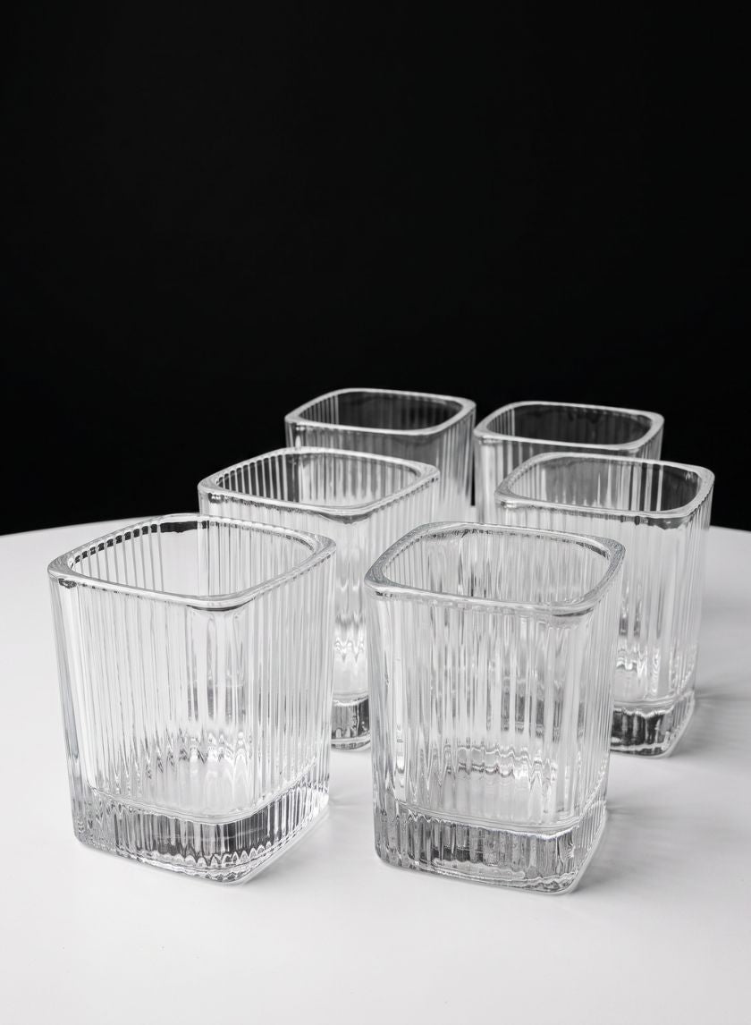 3.5in Tall Pleated Cube Tealight Glass Holder, Set of 6 Decor Jamali Garden
