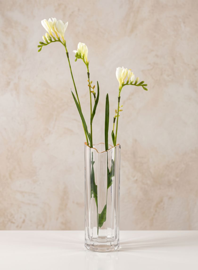Waves Gold Rim Faceted Vase Decor Jamali Garden