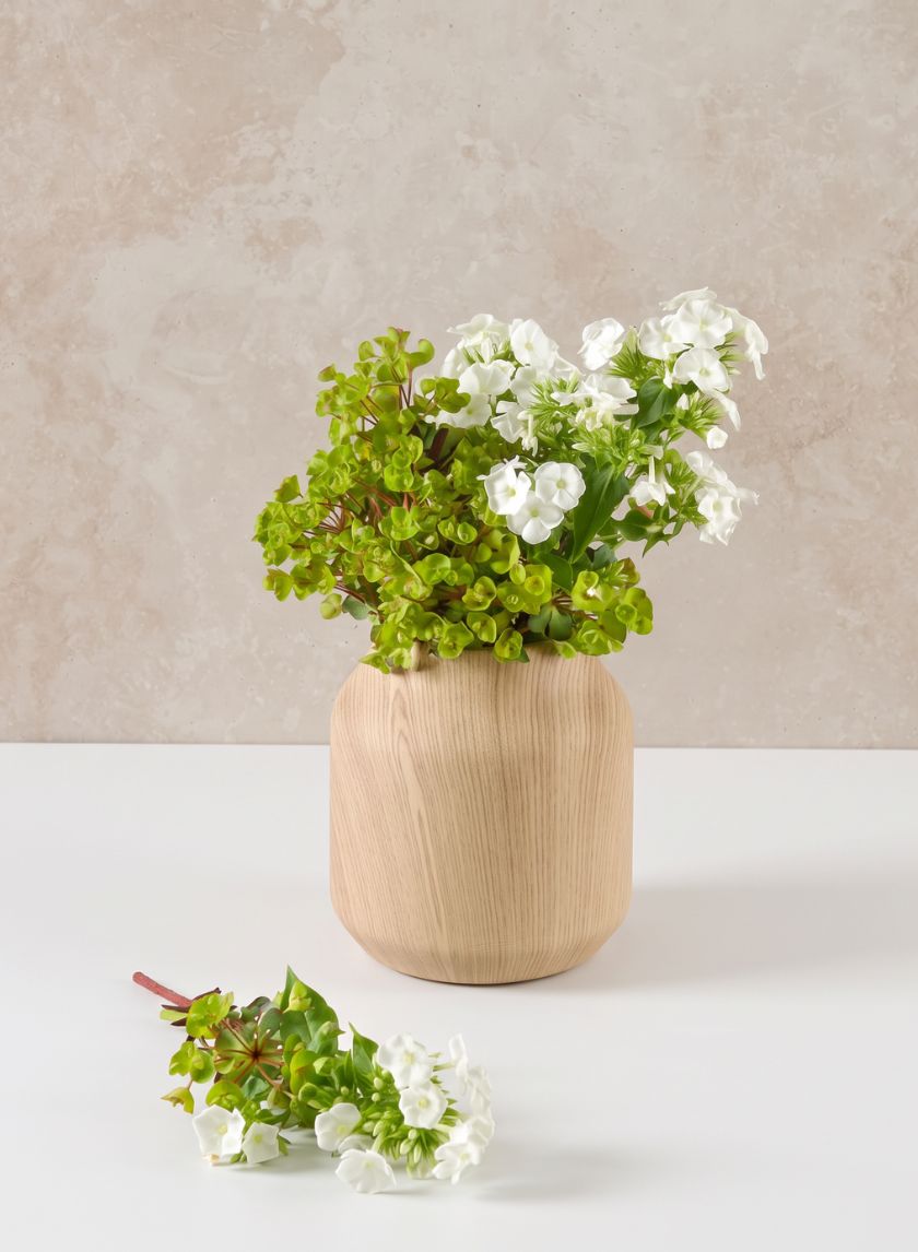 6in Tall Ajisai Natural Wood Look Ceramic Deco Vase Decor Jamali Garden