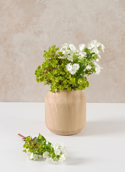 6in Tall Ajisai Natural Wood Look Ceramic Deco Vase Decor Jamali Garden