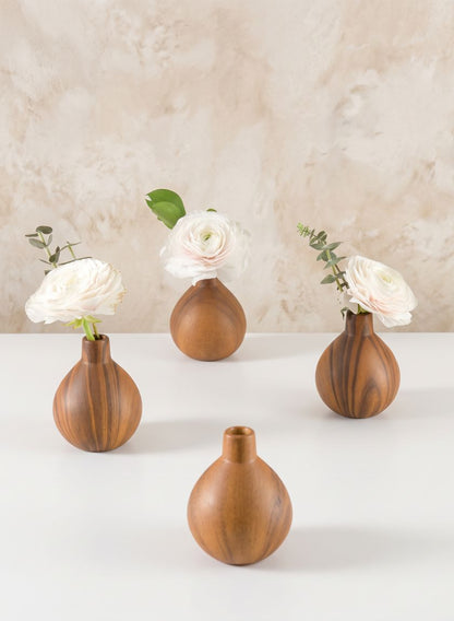 4in Tall Rabenda Dark Walnut Look Ceramic Bud Vase, Set of 4 Decor Jamali Garden