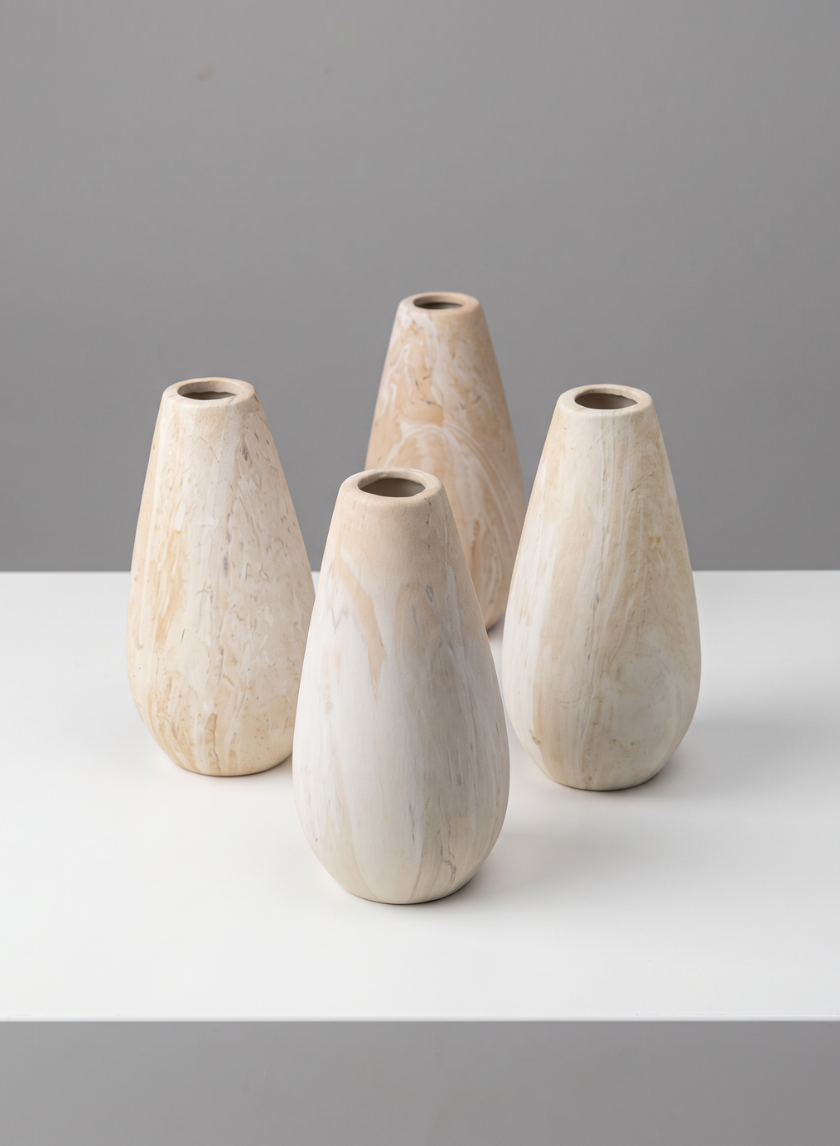 5in Tall Travertine Look Ceramic Bud Vase, Set of 4 Decor Jamali Garden