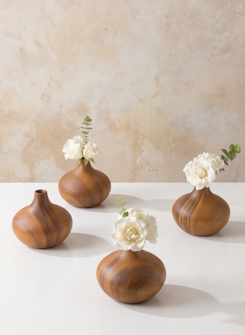 4in Tall Shobu Dark Walnut Look Ceramic Bud Vase, Set of 4 Decor Jamali Garden