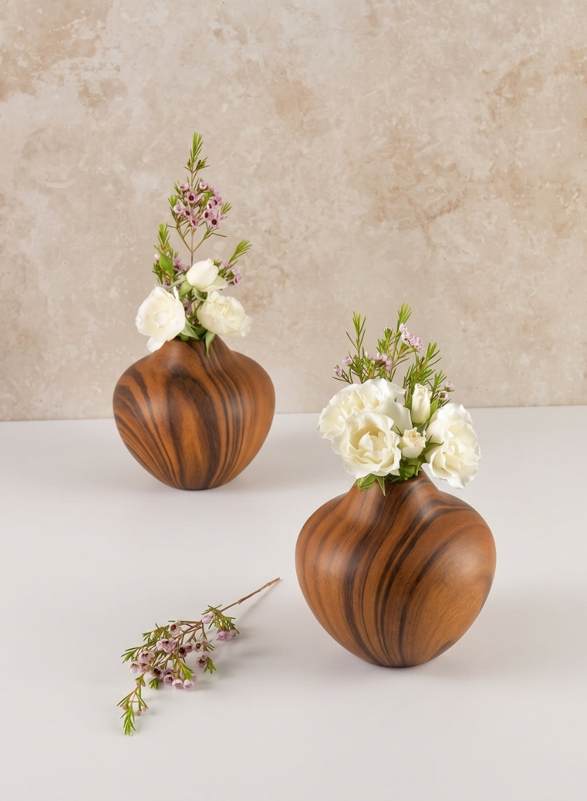 5in Tall Sumire Dark Walnut Look Ceramic Deco Vase, Set of 2 Decor Jamali Garden