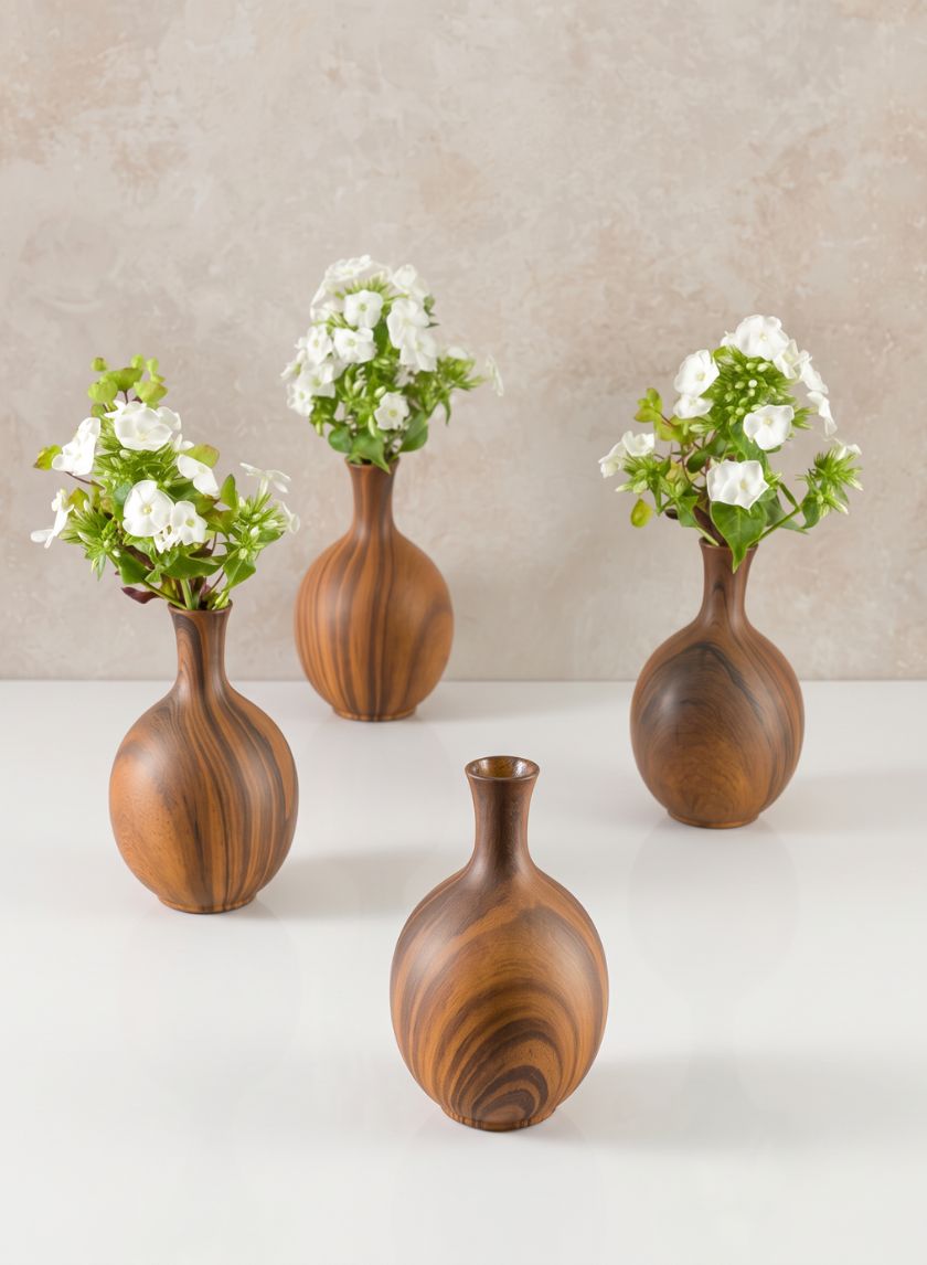 5.5in Tall Momo Dark Walnut Look Ceramic Bud Vase, Set of 4 Decor Jamali Garden