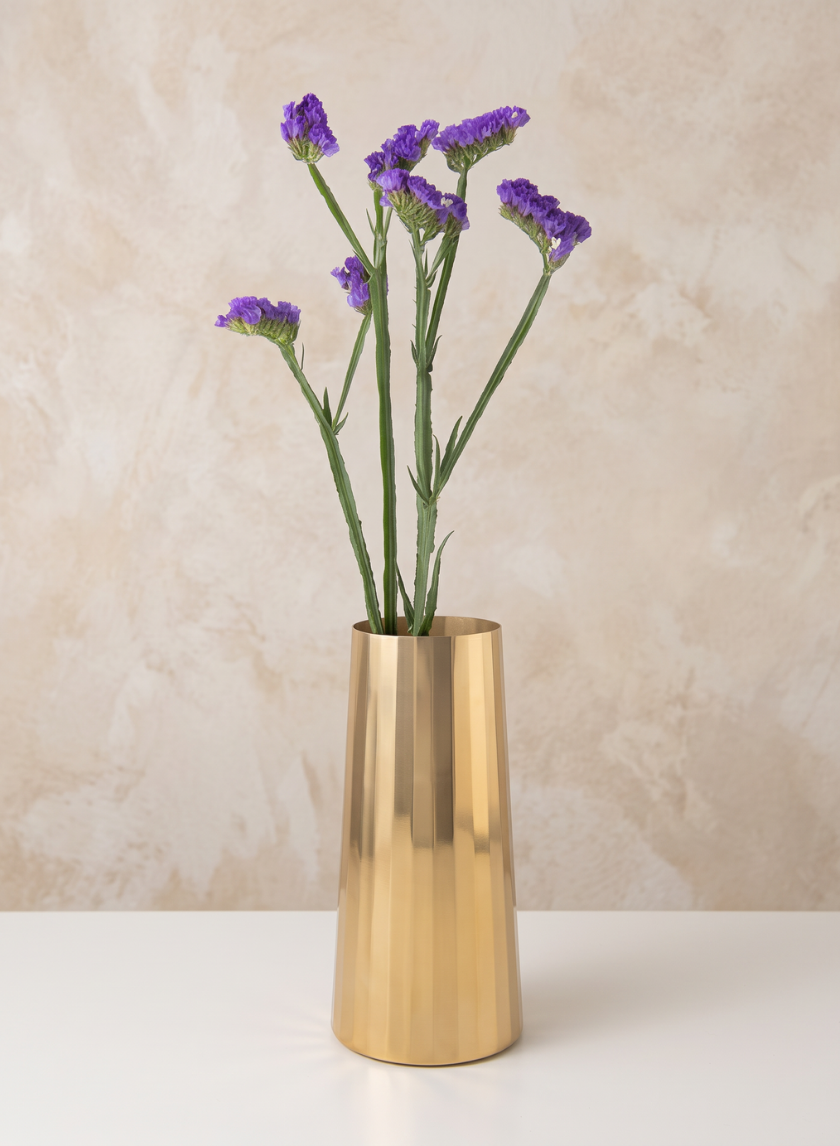 9in Tall Le Mans Gold Faceted Stainless Steel Vase Decor Jamali Garden