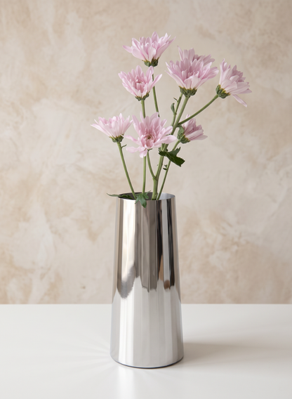 9in Tall Le Mans Silver Faceted Stainless Steel Vase Decor Jamali Garden