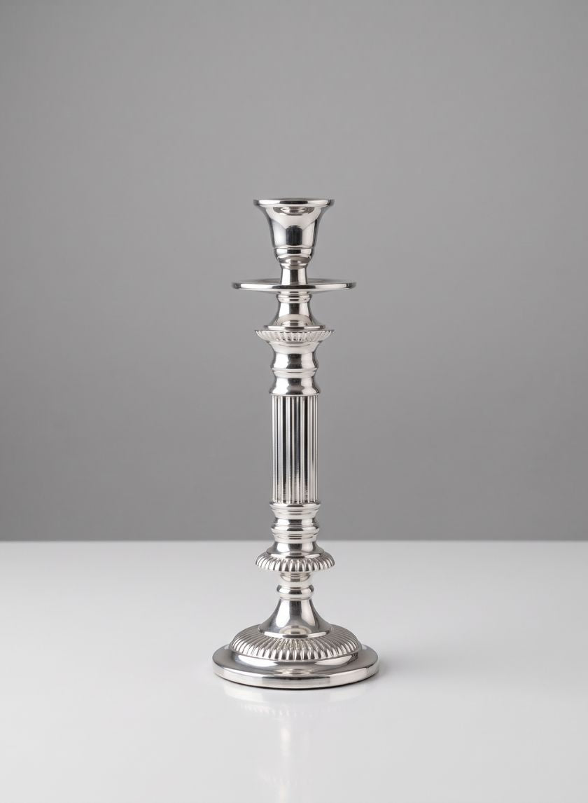 10in Tall Armand Silver Taper Candle Holder Decor Jamali Garden