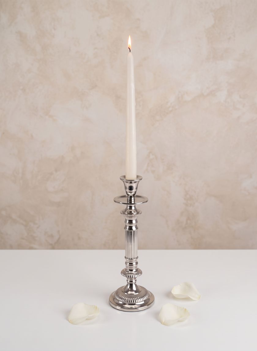 10in Tall Armand Silver Taper Candle Holder Decor Jamali Garden