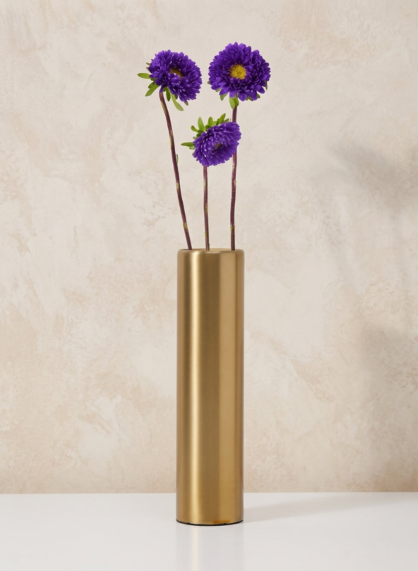 8in Tall Bretagne Matte Gold Steel Cylinder Vase Decor Jamali Garden
