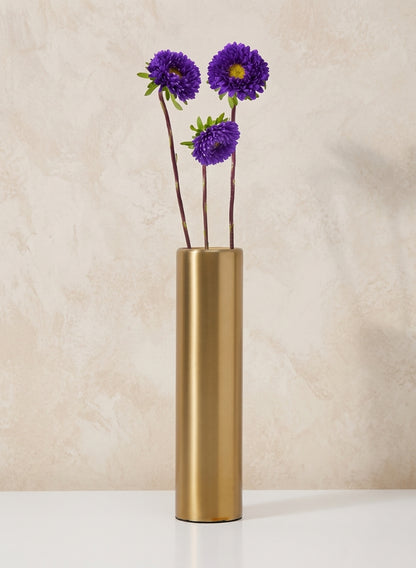 8in Tall Bretagne Matte Gold Steel Cylinder Vase Decor Jamali Garden