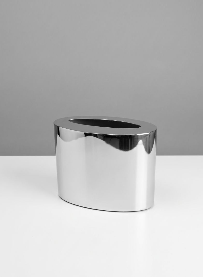 8in Wide Oval Bamboche Stainless Steel Vase Decor Jamali Garden