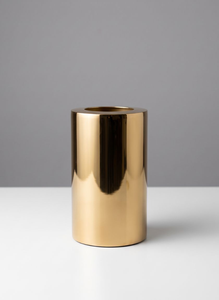 9in Tall Bamboche Stainless Steel Gold Cylinder Decor Jamali Garden