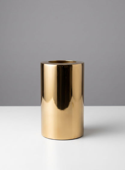 9in Tall Bamboche Stainless Steel Gold Cylinder Decor Jamali Garden
