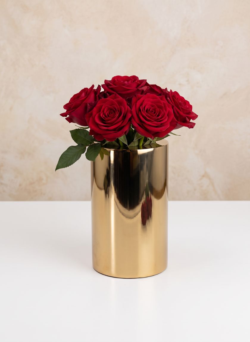 9in Tall Bamboche Stainless Steel Gold Cylinder Decor Jamali Garden