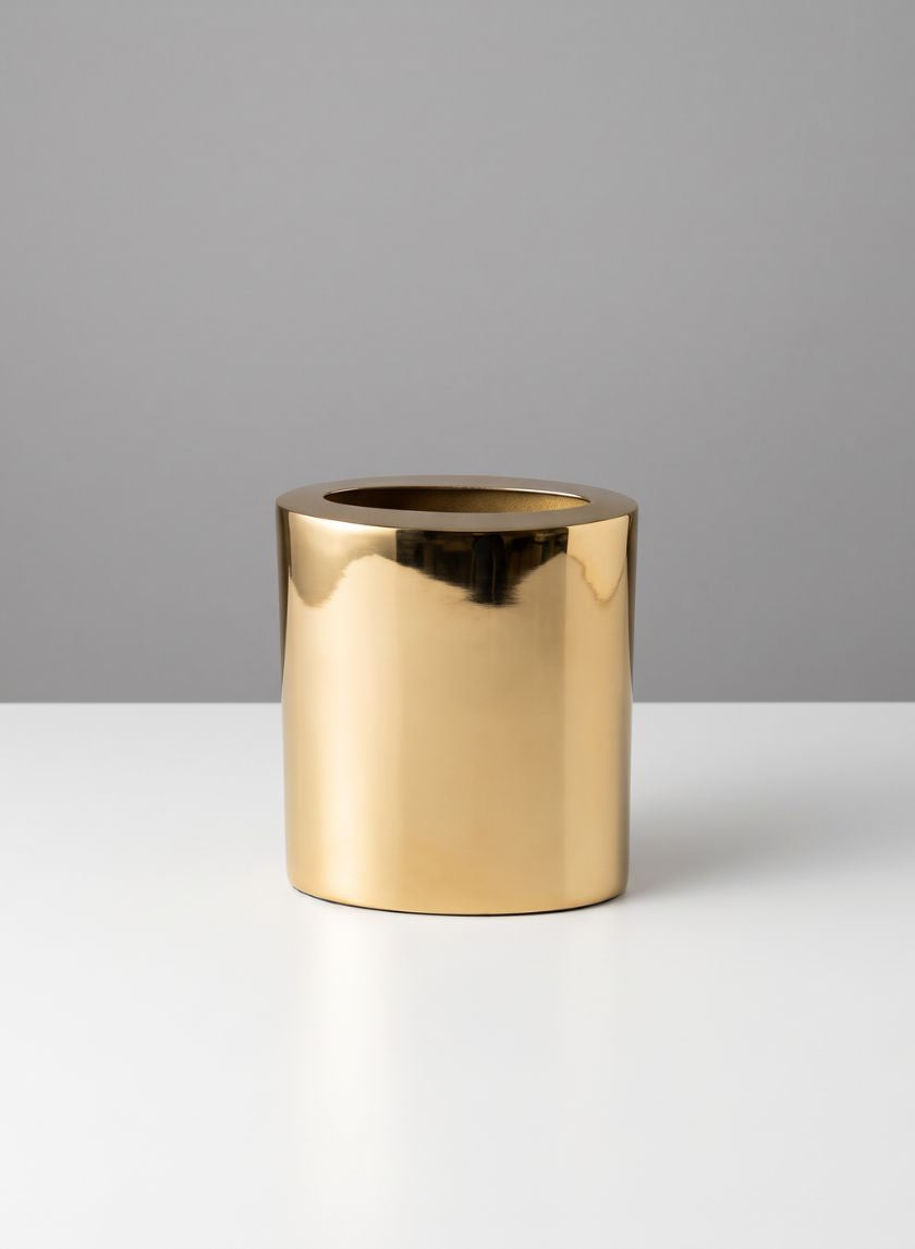 7in Tall Oval Bamboche Stainless Steel Gold Vase