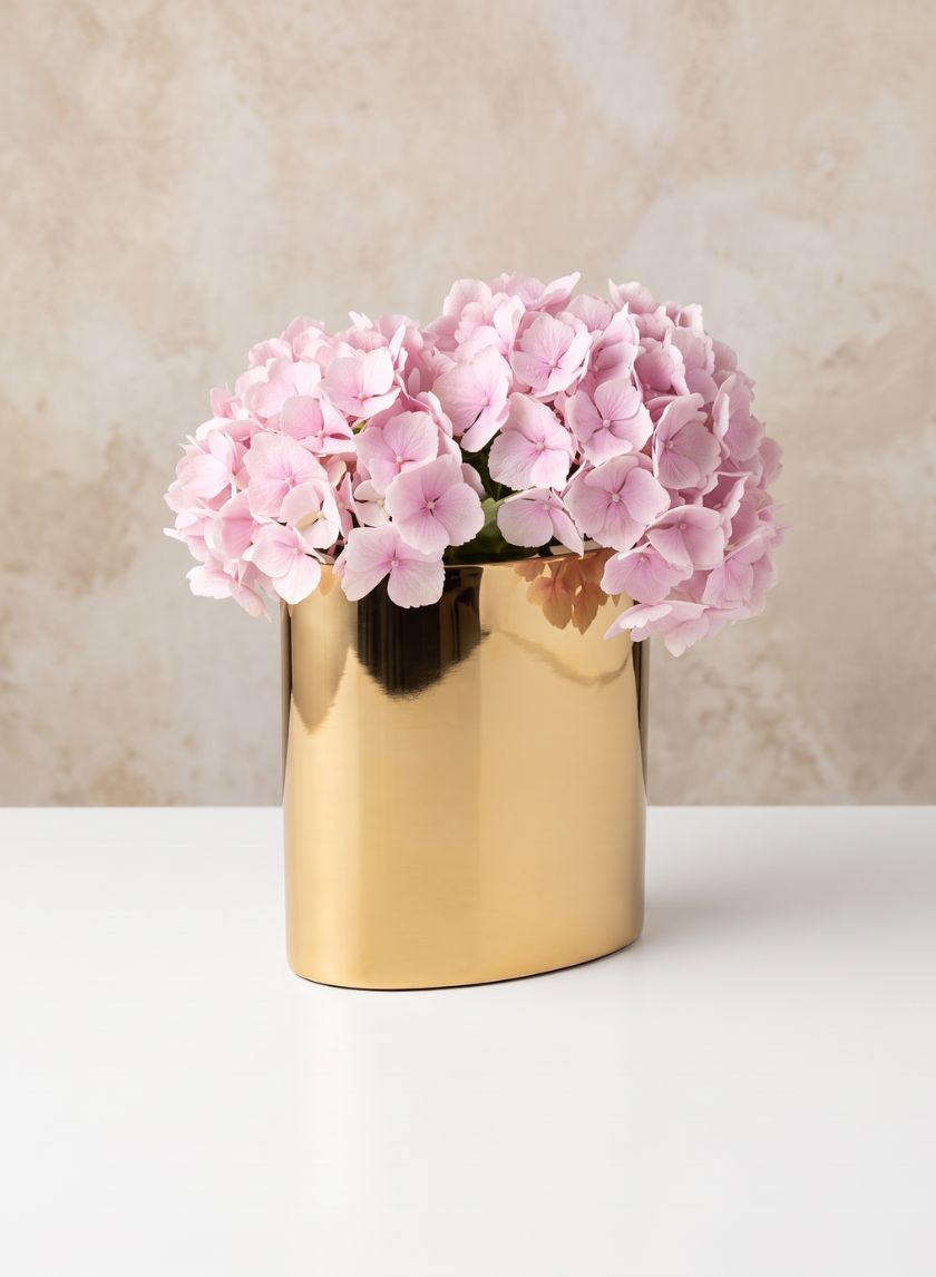 7in Tall Oval Bamboche Stainless Steel Gold Vase Decor Jamali Garden