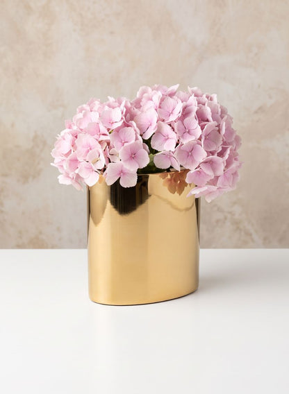 7in Tall Oval Bamboche Stainless Steel Gold Vase Decor Jamali Garden