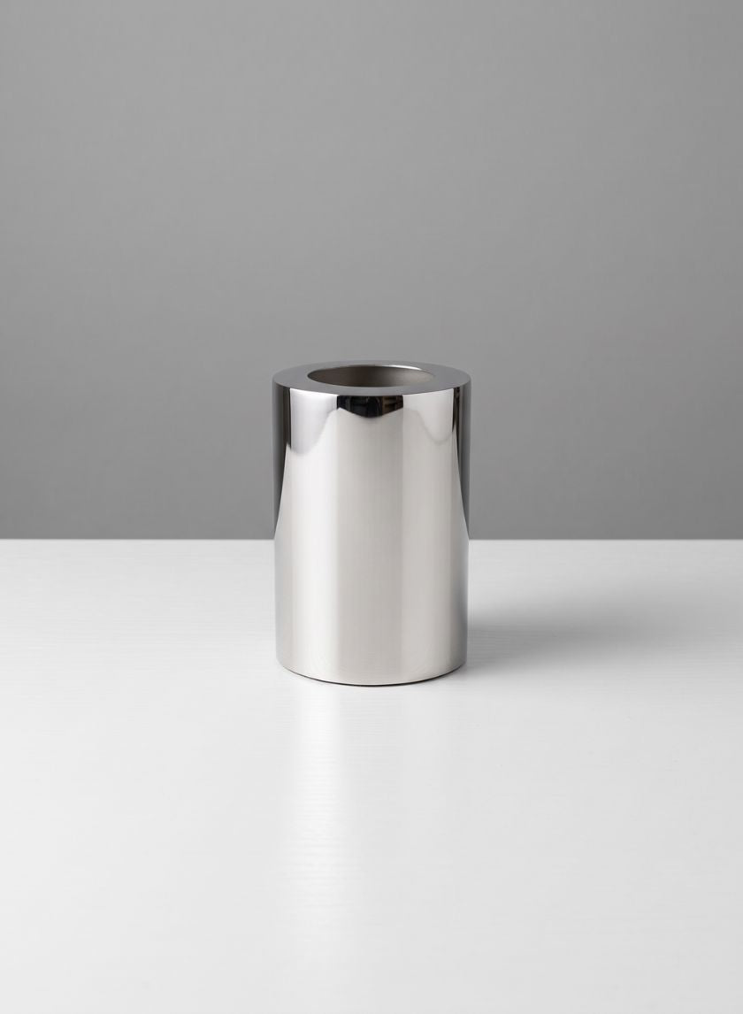 6in Tall Bamboche Stainless Steel Silver Cylinder Decor Jamali Garden
