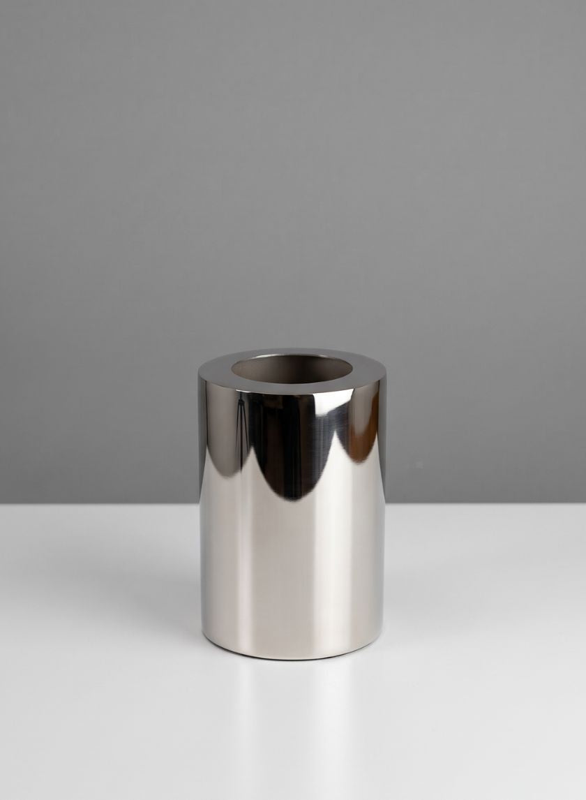 6in Tall Bamboche Stainless Steel Silver Cylinder Decor Jamali Garden