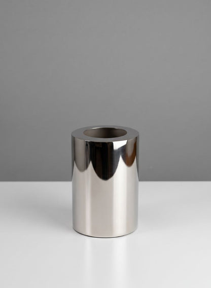 6in Tall Bamboche Stainless Steel Silver Cylinder Decor Jamali Garden