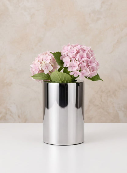 6in Tall Bamboche Stainless Steel Silver Cylinder Decor Jamali Garden