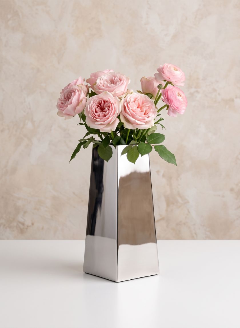 10in Tall Epoque Stainless Steel Deco Vase