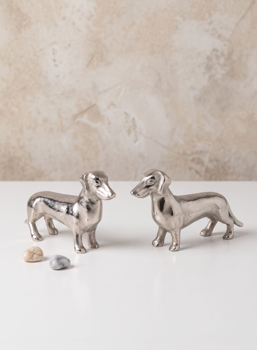 3.5in Tall Silver Dachshund Dog, Set of 2 Decor Jamali Garden