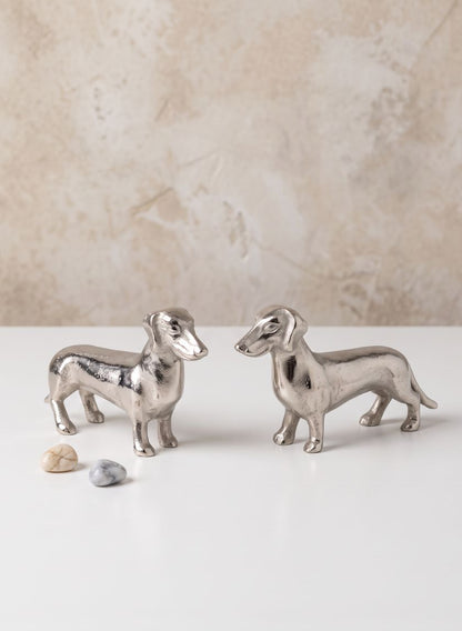 3.5in Tall Silver Dachshund Dog, Set of 2 Decor Jamali Garden